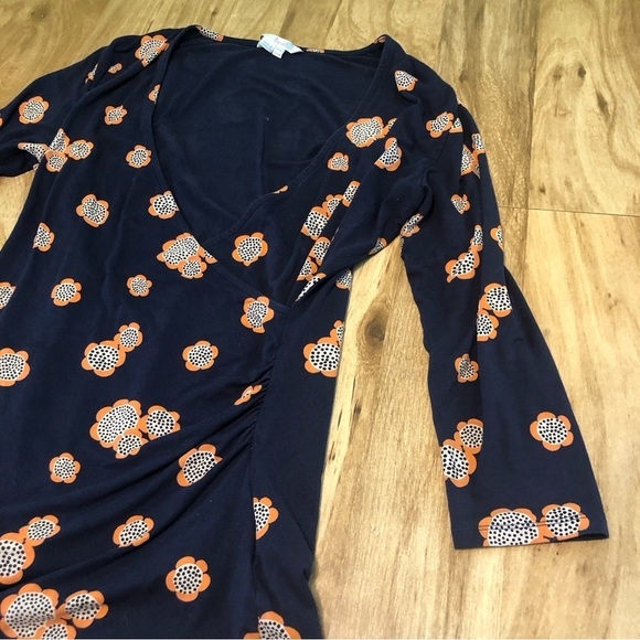 Boden Navy Blue Floral V Neck Stretch Viscose Ruched Side Top Womens Size 12 - Picture 3 of 8